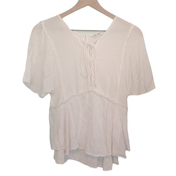 Zara White 100% Viscose Lace Up Blouse Size Small - Picture 1 of 6